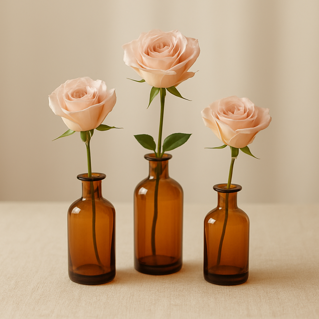 Amber Glass Bud Vase Trio